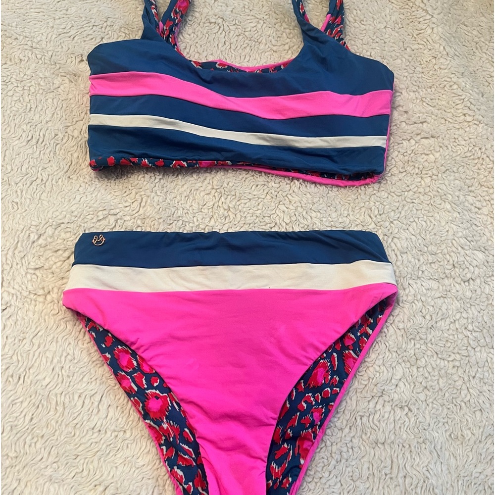 Maaji Pink and Navy Striped Two-Piece Bikini